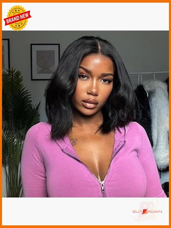 Pre-Bleached 180% Density Yaki Straight Human Hair Bob Wig 9x6 HD Lace Closure main image 5